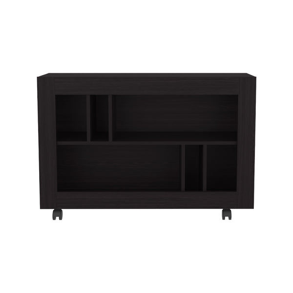 English Elm Joge versatile 37.4" console table cart with six staggered shelves, casters, sleek modern storage solution for entryway and living room Black 42.9 L x 16.5 W x 5.5 H B200P286951
