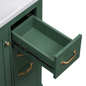 English Elm 36" Modern Bathroom Vanity Cabinet Base with Six Drawers, Adjustable Shelf & Drawer Organizer Green WF307973AAF