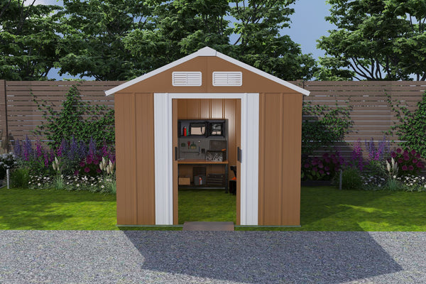 English Elm 6x4 Galvanized Steel Outdoor Storage Shed with Sliding Door and Weatherproof Roof W2700P344173