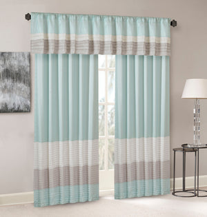 JLA Home Madison Park - Polyoni Pintuck Valance with Lined Color‑Block Stripes for Soft Light Diffusion and Tailored Texture Aqua MP41-4378