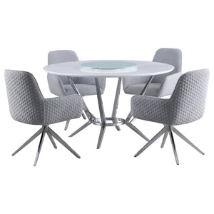 English Elm Anchor Round Dining Set with Lazy Susan Swivel Chairs and Glossy White Lacquer Finish B062S01786