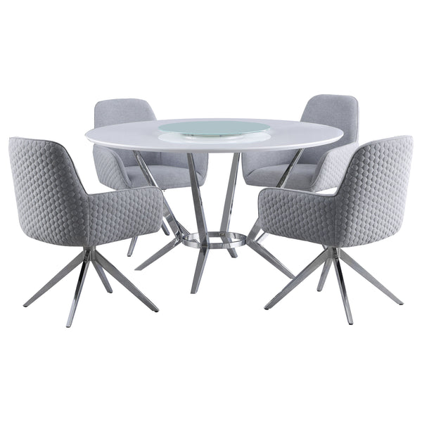 English Elm Anchor Round Dining Set with Lazy Susan Swivel Chairs and Glossy White Lacquer Finish B062S01786