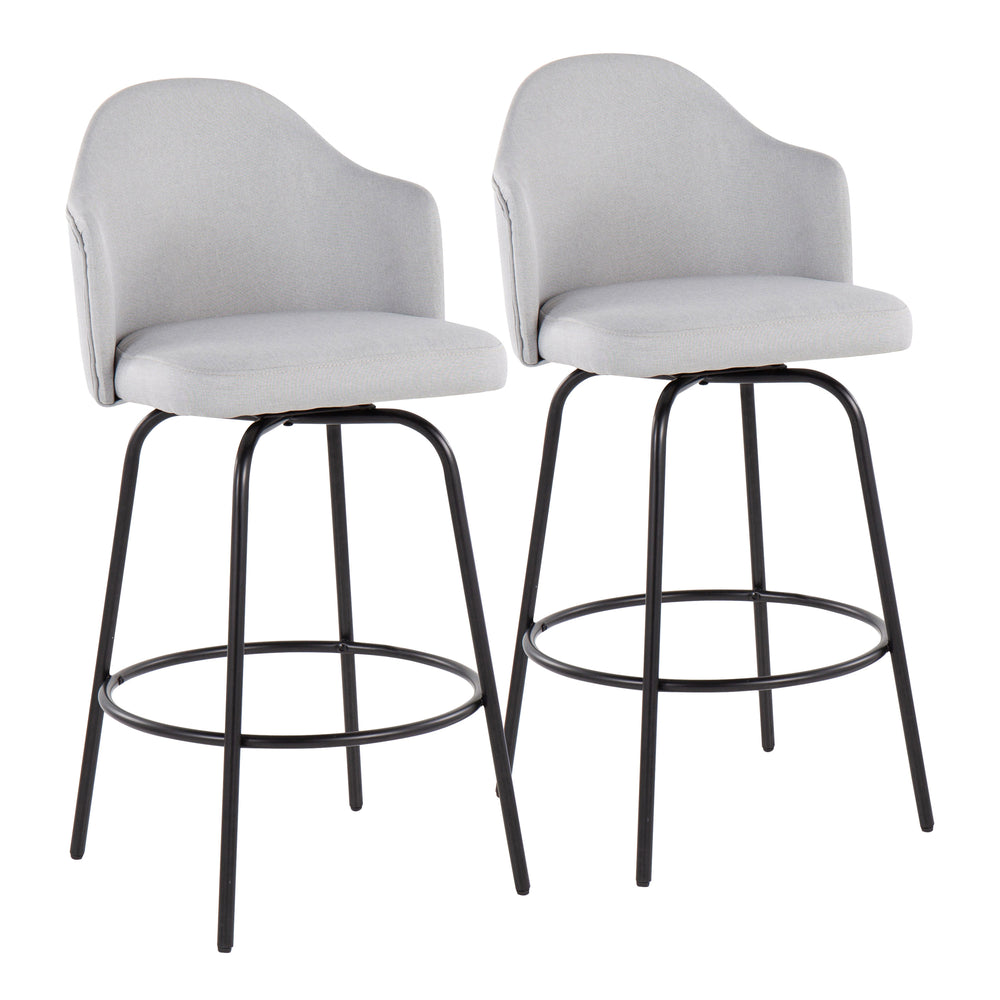 English Elm Ahoy Modern Counter Stool Set Of 2 - Fixed Height, Stylish Grey Fabric & Black Metal For Your Space B202S00154