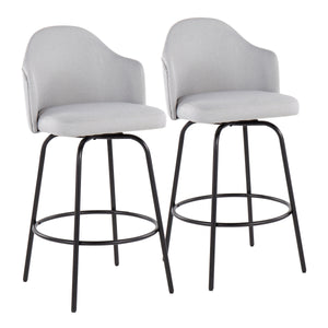 English Elm Ahoy Modern Counter Stool Set Of 2 - Fixed Height, Stylish Grey Fabric & Black Metal For Your Space B202S00154