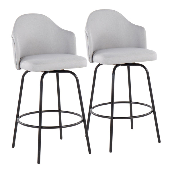 English Elm Ahoy Modern Counter Stool Set Of 2 - Fixed Height, Stylish Grey Fabric & Black Metal For Your Space B202S00154