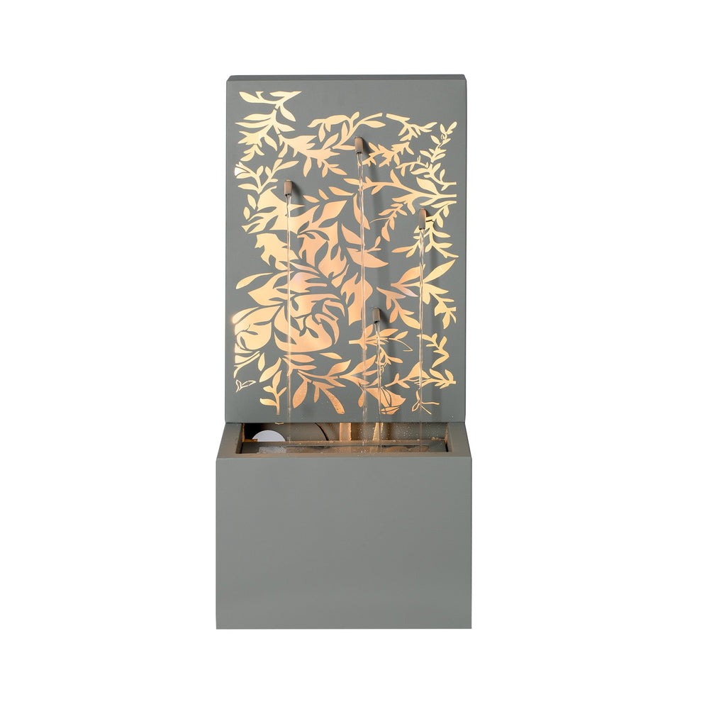 English Elm 30.71"h Gray Metal Leaf Panel Outdoor Wall Fountain with Led Backlit Cascade Spouts N765P355061G