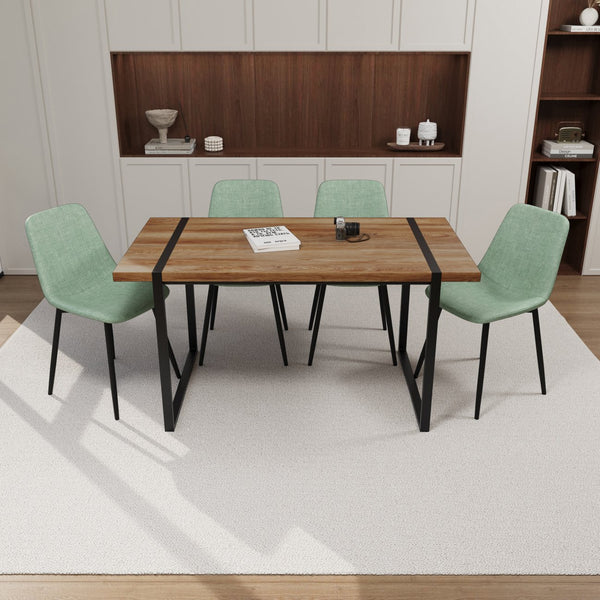 English Elm 59" Modern Farmhouse Dining Table Set With 4 Suede Chairs – Stylish & Durable For Any Space! W2189S00618