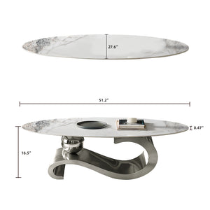English Elm Silver Sintered Stone Top Coffee Table with Mirrored Steel Pedestal for Modern Living W3985S00018