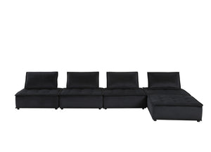 English Elm Aveline Five Piece Modular Sectional Velvet Tufted Low Profile Contemporary Sofa Black B2749S00024