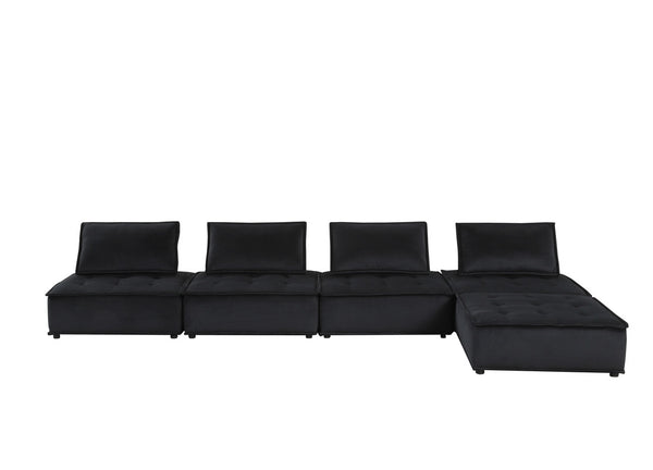 English Elm Aveline Five Piece Modular Sectional Velvet Tufted Low Profile Contemporary Sofa Black B2749S00024