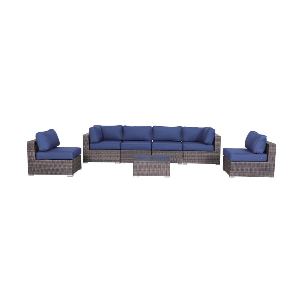 English Elm Fully Assembled 7-Piece Rattan Sectional Set With Plush Cushions For Ultimate Outdoor Comfort & Style B120S00183