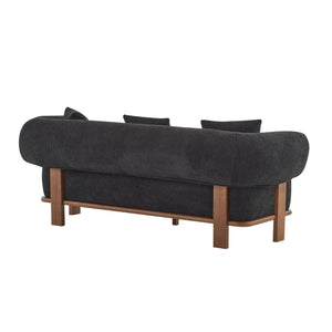 English Elm Round Arm Curved Sofa Plush Upholstered Mid-century Living Room Lounge Seating Black N771P270523H