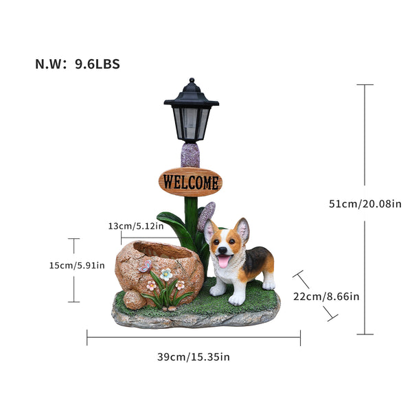English Elm Labrador Solar Garden Statue with Led Glow and Built-in Succulent Planter Basin W5398P464251