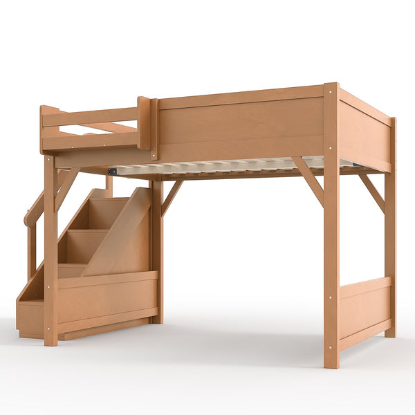 English Elm Twin Low Loft Bed Solid Pine Frame Kids Study Desk Blackboard Storage White Antique Natural W1580S00554