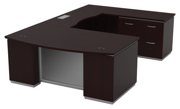 OSP Home Furnishings Tuxedo Executive U-shape Desk with Right Bridge and Lateral File Credenza Storage TUXDKR-TYP52R
