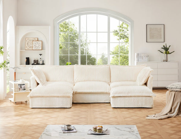 English Elm Slipcovered U-Shape Sectional Sofa – Modular Deep Seat Couch With Plush Pillows For Ultimate Comfort W3041S00023-GIGA