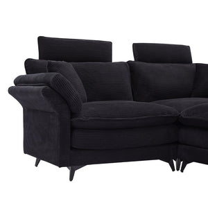 English Elm Deep Seat Sectional Sofa - Plush Black Corduroy Couch With Ottomans For Modern Living Spaces W2120S00001-GIGA