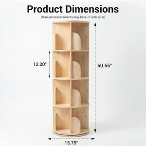 English Elm 3 Tier Spinning Round Bookcase Natural Wood Floor Shelf for Bedroom or Study W2989P460327