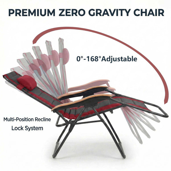 English Elm Oversized Zero Gravity Patio Recliner with Mesh Seat Wood Arms and Cup Holder W5159P445931
