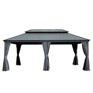 English Elm 12' X 20' Hardtop Gazebo - Durable Steel Roof, Insect Protection, Drainage & Privacy Curtains For Outdoor Fun W1859S00146