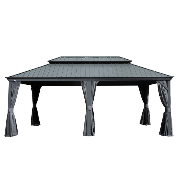 English Elm 12' X 20' Hardtop Gazebo - Durable Steel Roof, Insect Protection, Drainage & Privacy Curtains For Outdoor Fun W1859S00146
