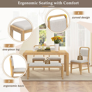 English Elm Trexm Rustic Oak Extendable Dining Set with Upholstered Chairs Bench Seats 6 Natural ST000154AAN
