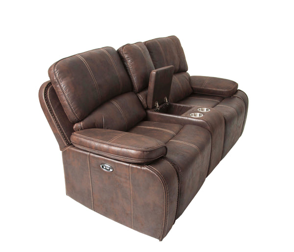English Elm POWER POWER LOVESEAT Chocolate Leather-Look Reclining Sofa 77" x 38" x 41" H Metal Power Mechanism Wood Frame Comfortable Stylish B089S00120