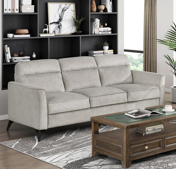 English Elm Modern Tellot 3-Seater Sofa Contemporary Tan Microfiber Upholstery Plush Cushions Black Metal Legs 79" Tan 68 L x 26 W x 20.5 H B011P339257