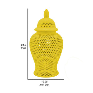 English Elm Deni Ceramic Temple Jar with Carved Lattice Cutouts and Removable Lid for Shelf Decor B056P416853