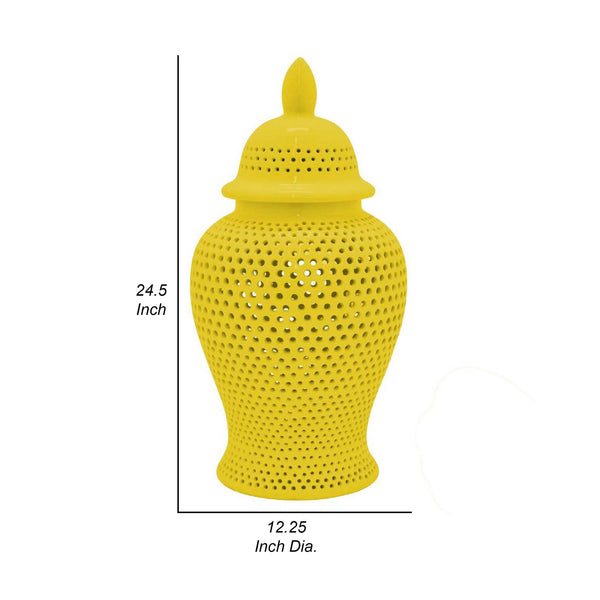 English Elm Deni Ceramic Temple Jar with Carved Lattice Cutouts and Removable Lid for Shelf Decor B056P416853