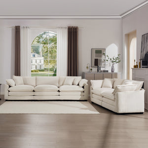 English Elm Modern 2-Piece Living Room Sofa Set: Luxurious Light Beige Corduroy, Ergonomic Comfort & Style W714S00773