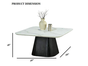 English Elm Contemporary Coffee Table With Faux Marble Top & Black Reeded Drum Base - Chic Living Room Accent B2741S00616