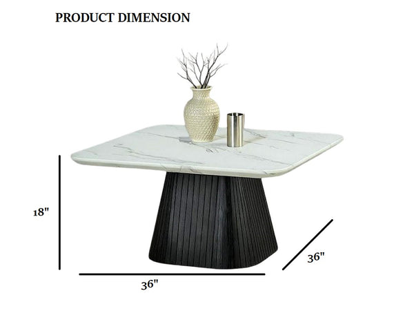 English Elm Contemporary Coffee Table With Faux Marble Top & Black Reeded Drum Base - Chic Living Room Accent B2741S00616