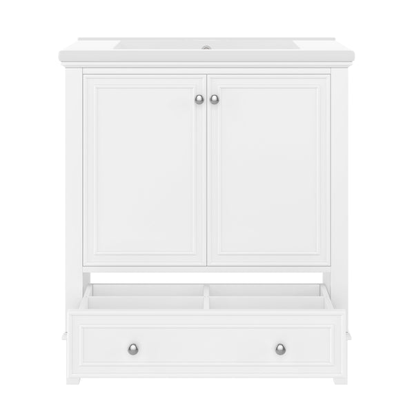 English Elm 30" Bathroom Vanity with Sink — Modern Freestanding 30" Cabinet with Ceramic Top, Drawer, Doors, Shelf White N725P221263K