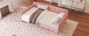 English Elm Twin Linen Upholstered Daybed with Button Tufting Sofa Style Guest Room Bed N709P416258H