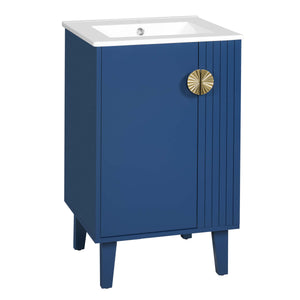 English Elm 20-inch French Style Bathroom Vanity with Integrated Ceramic Sink, Carved Accents & Soft-Close Door Blue N710P330971C