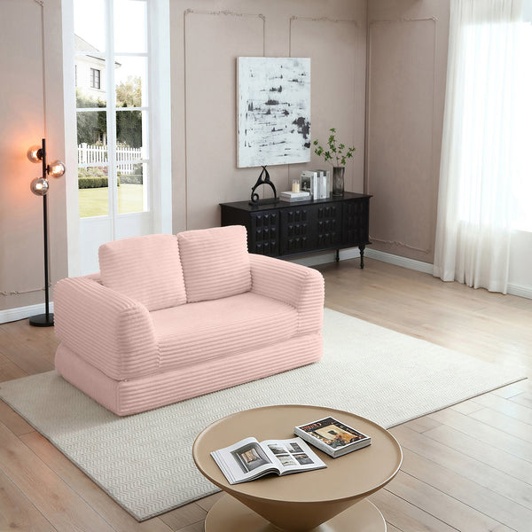 English Elm 2-in-1 Corduroy Futon Loveseat Sleeper Modular Floor Couch for Studio Living Rooms Pink W1117P415717