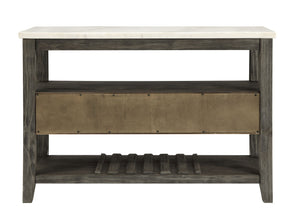 English Elm Merel Marble Top Server with Gray Oak Finish, 3 Drawers, Wine Rack, Felt-Lined Storage Elegance B2726P305705