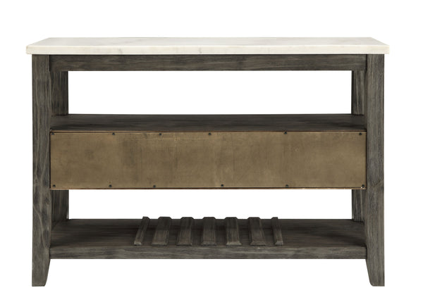 English Elm Merel Marble Top Server with Gray Oak Finish, 3 Drawers, Wine Rack, Felt-Lined Storage Elegance B2726P305705