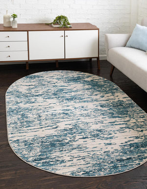 Unique Loom Oasis Water Machine Made Abstract Rug Blue, Navy Blue/Ivory 5' 0" x 8' 0"