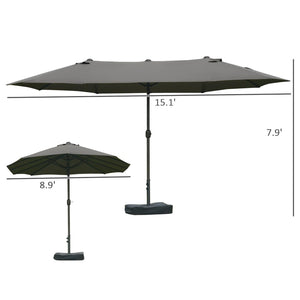 English Elm Outsunny 15' Rectangular Patio Umbrella - Double-Sided Shade, Easy Crank, Durable Steel Frame, Dark Gray W2225P200507-GIGA