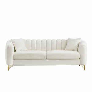 English Elm 83" Chenille Three Seat Sofa Tufted Cushions Gold Legs Modern Living Room Couch W3373S00073