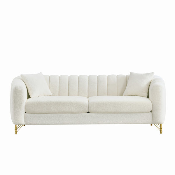 English Elm Oversized Chenille Three Seat Tufted Sofa with Gold Legs for Glam Living Rooms W3373S00075