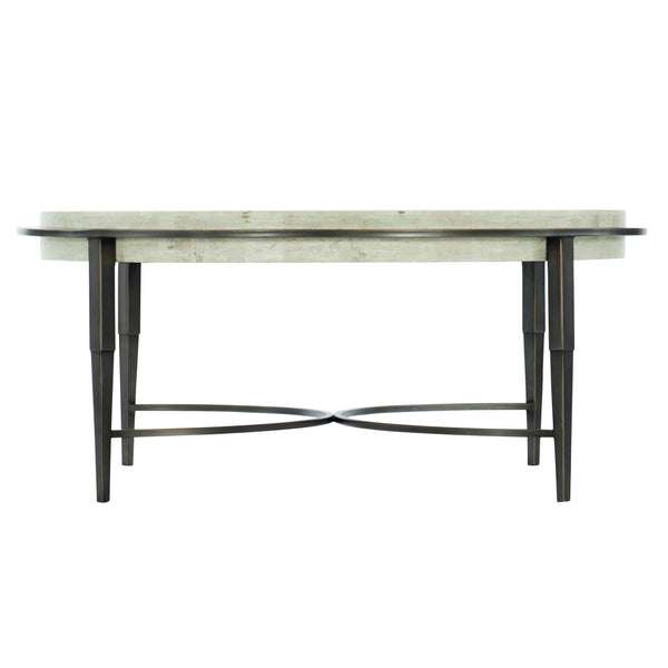 Bernhardt Bernhardt Travertine Barclay Cocktail Table — 42" Round Honed Stone Top With Antique Pewter Steel Base 512015