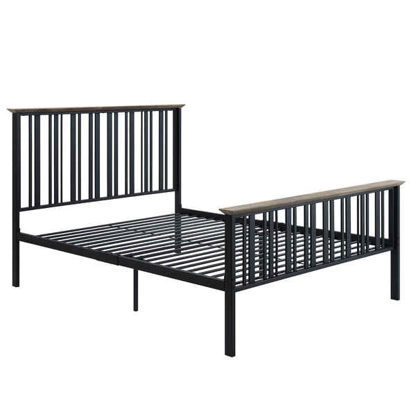 English Elm Zudora Full Bed in Antique Oak & Black Finish with Slatted Headboard, No Box Spring Needed —Elegant B2726P296341
