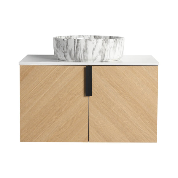 English Elm 30" Contemporary Bathroom Vanity With Art Sink, Wall-Mounted Design & Durable Plywood Construction W999S00446