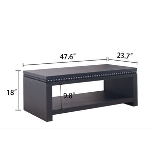 English Elm Modern Black Coffee Table With Beaded Trim – 52" Stylish Storage Solution For Contemporary Living Spaces W2729P298165