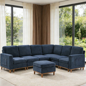 English Elm Modern Modular Sectional Sofa Plush Fabric Upholstery Reconfigurable Living Room Seating Blue W2085S00113