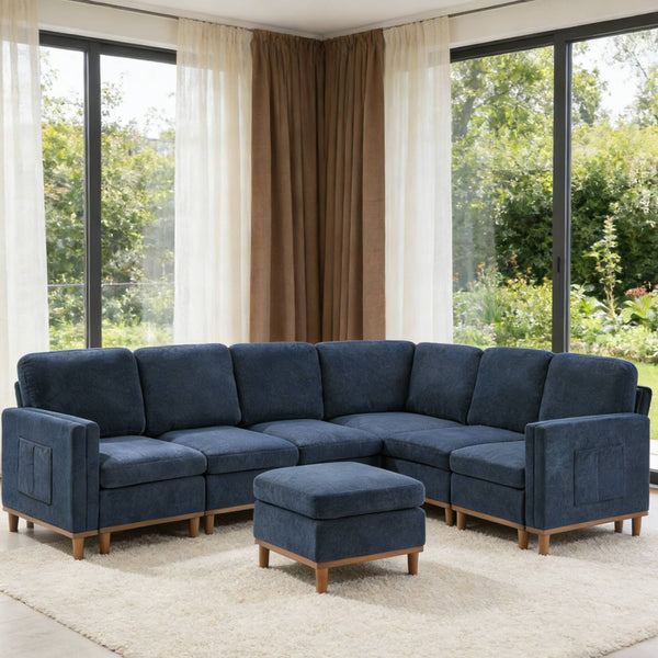 English Elm Modern Modular Sectional Sofa Plush Fabric Upholstery Reconfigurable Living Room Seating Blue W2085S00113