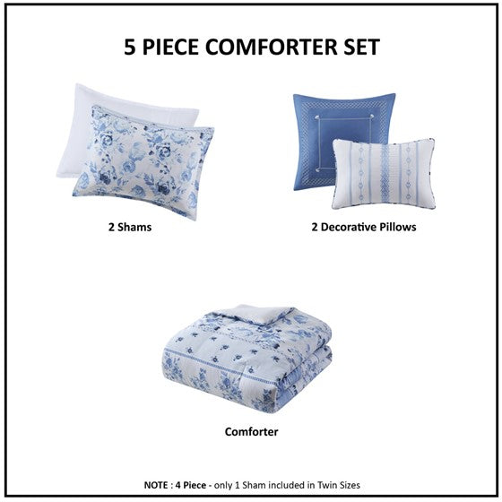 English Elm Full/Queen Floral Striped Comforter Set with Antimicrobial Microfiber, Plush Polyester Fill & Decorative Pillows Multicolor 19.68 L x 12.99 W x 7.87 H B035P203250